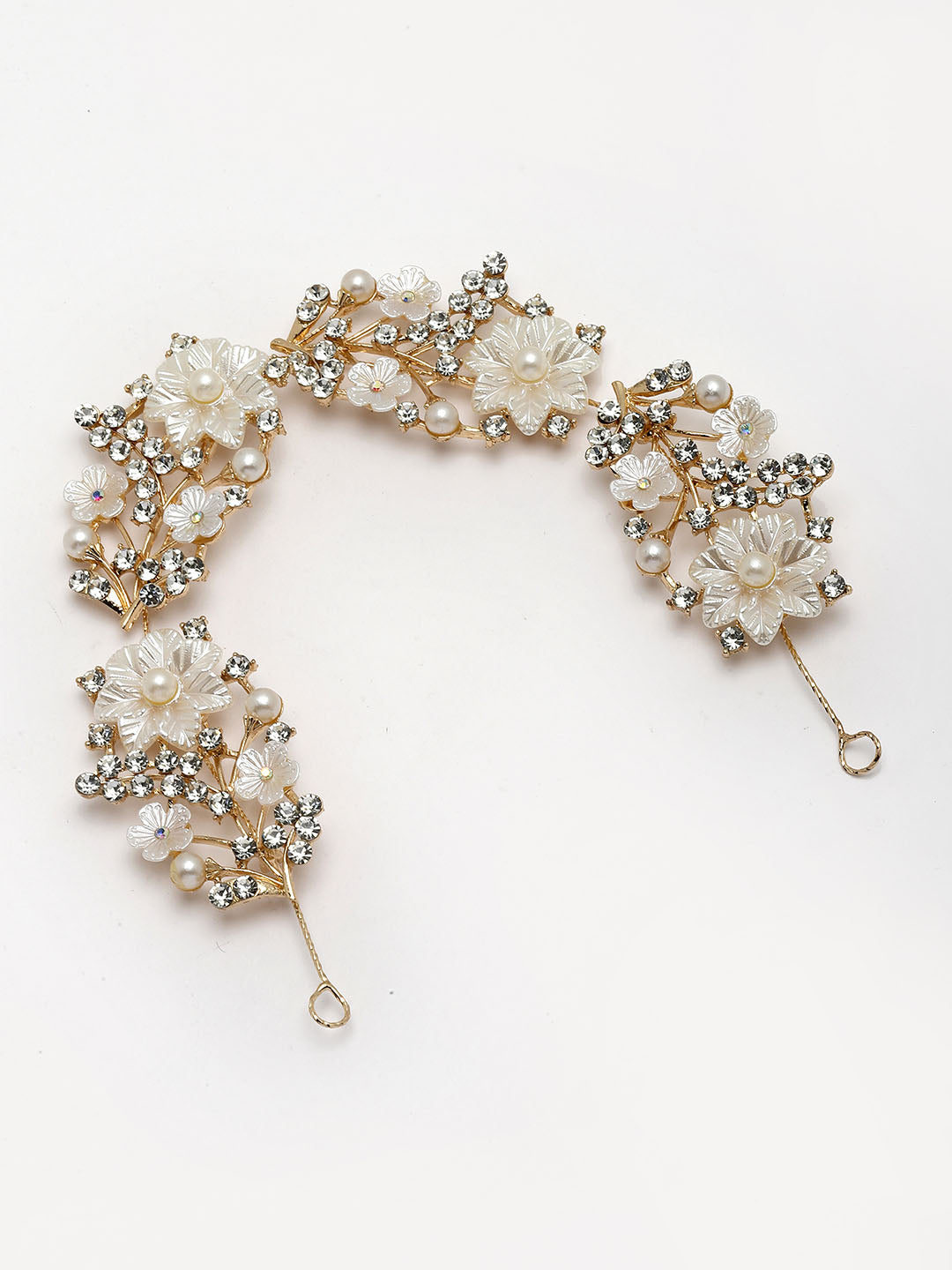 Gold-Plated CZ Stone & Pearl Floral Shaped Embellished Handcrafted Tiara