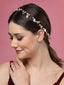 Women Gold-Plated Embellished Leaf Shaped Pearl Tiara