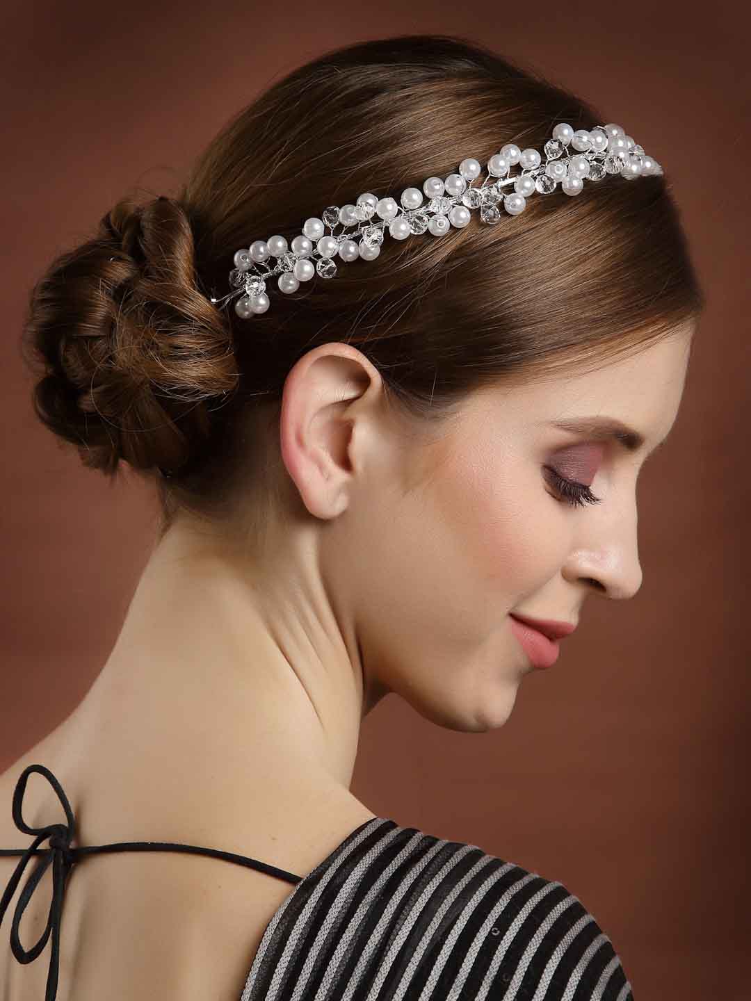 Women Silver-Toned & White Embellished Tiara