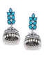 Silver-Plated & Turquoise Blue Handcrafted Dome Shaped Jhumkas