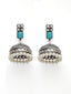 Silver-Plated & Turquoise Blue Oxidised Jhumkas