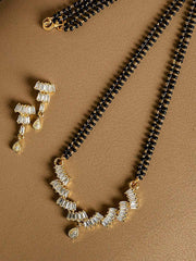 Gold-Plated CZ Stone-Studded & Black Beaded Mangalsutra Set