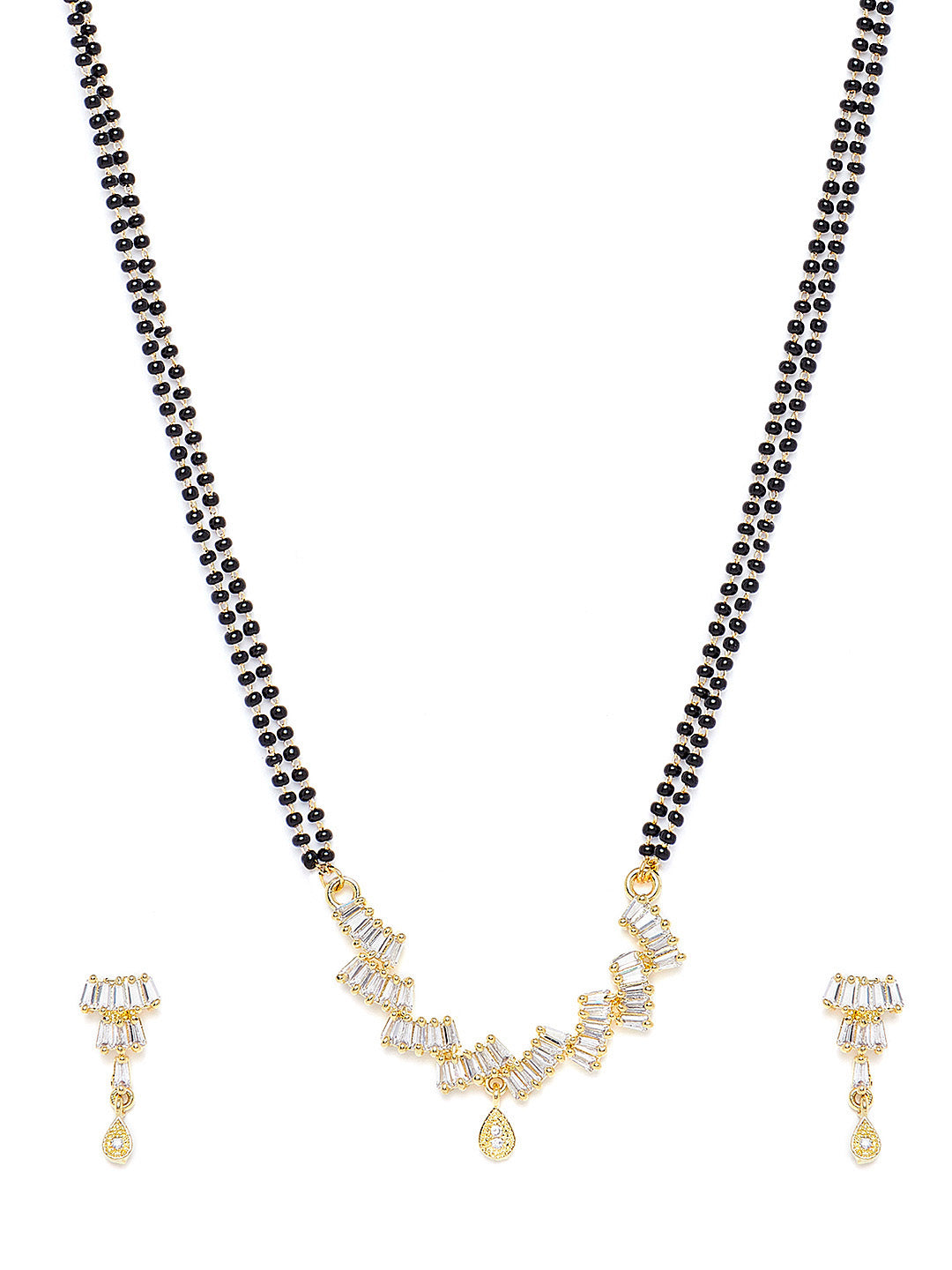 Gold-Plated CZ Stone-Studded & Black Beaded Mangalsutra Set