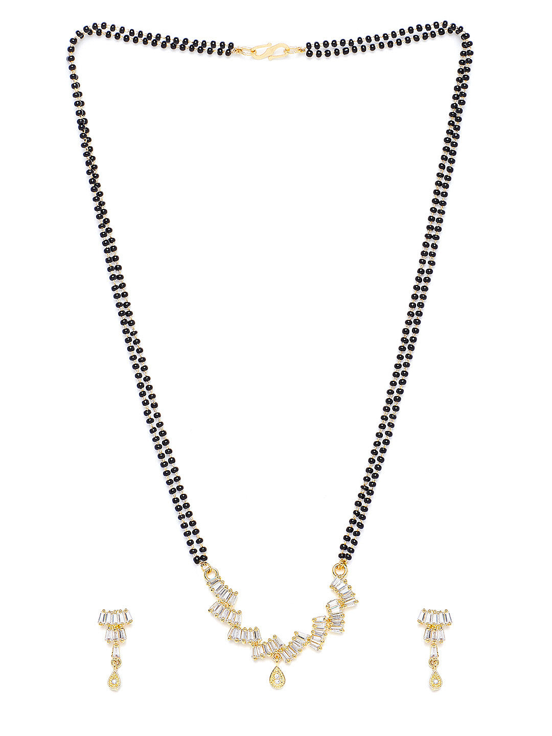 Gold-Plated CZ Stone-Studded & Black Beaded Mangalsutra Set