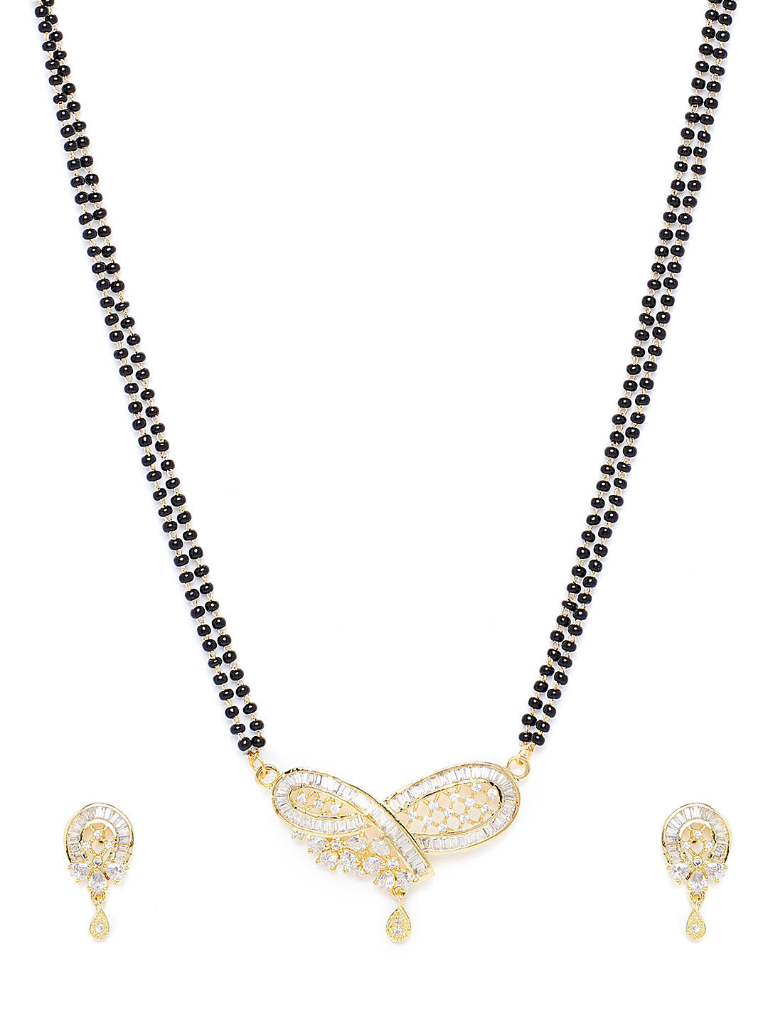 Gold-Plated & White CZ Stone-Studded & Beaded Mangalsutra Set