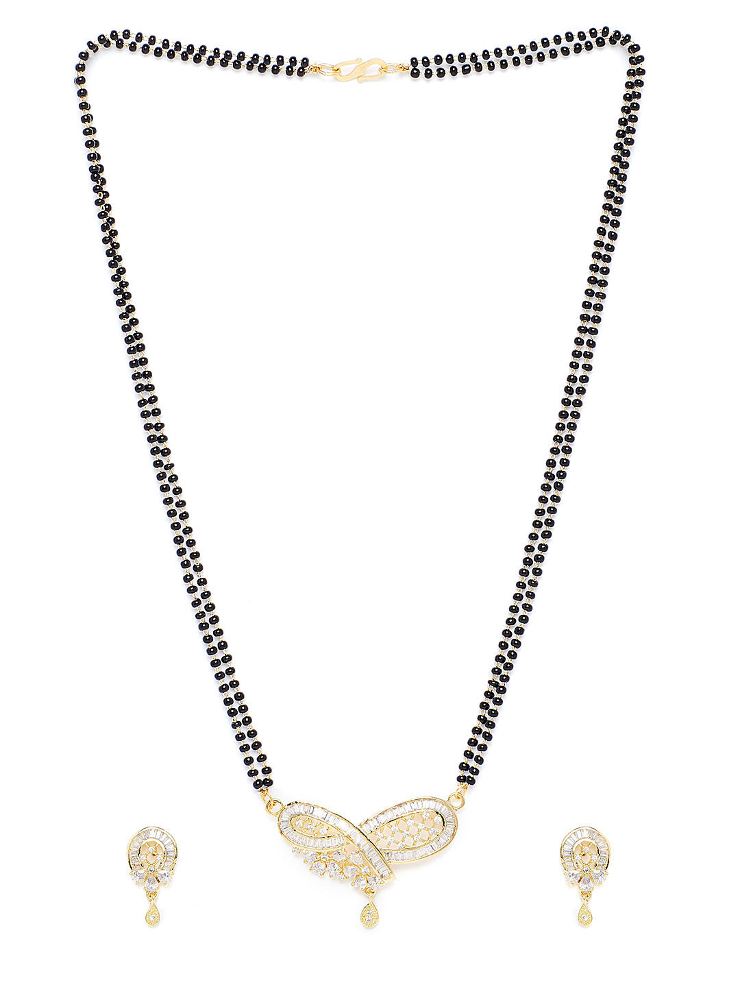 Gold-Plated & White CZ Stone-Studded & Beaded Mangalsutra Set