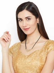 Gold-Plated & White CZ Stone-Studded & Beaded Mangalsutra Set