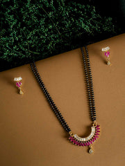 Gold-Plated Pink CZ Stone-Studded & Beaded Mangalsutra Set