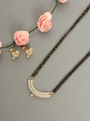 Gold-Plated & White CZ Stone-Studded Mangalsutra With Earrings