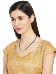 Gold-Plated & White CZ Stone-Studded Mangalsutra With Earrings