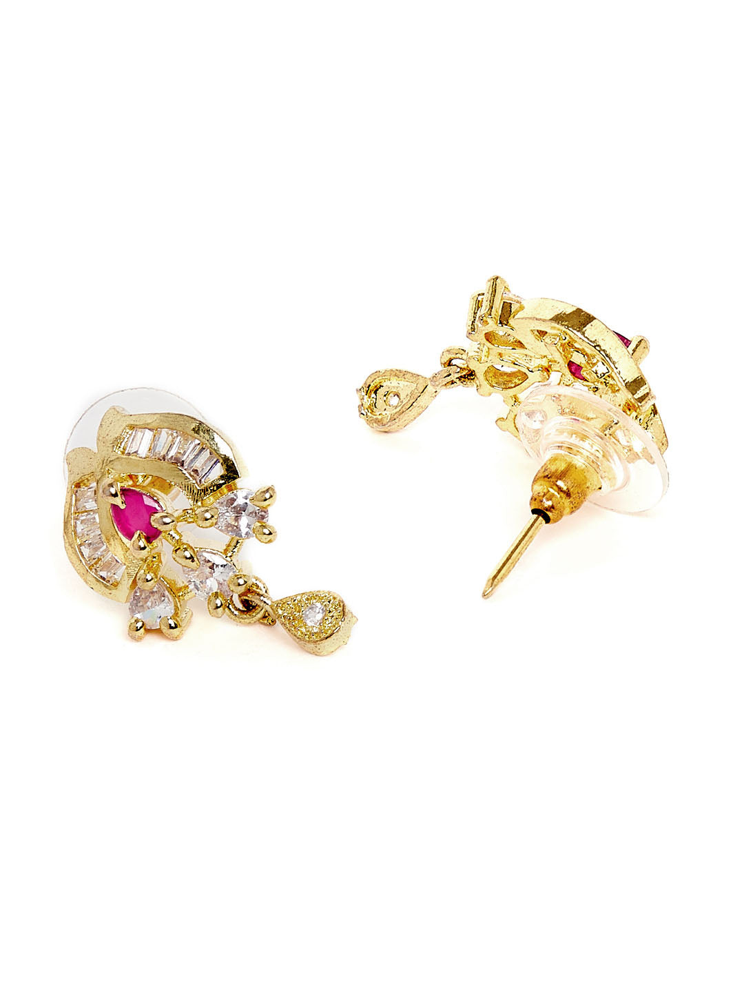 Gold-Plated Pink & White CZ Stone-Studded Mangalsutra With Earrings