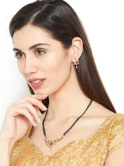 Gold-Plated Pink & White CZ Stone-Studded Mangalsutra With Earrings