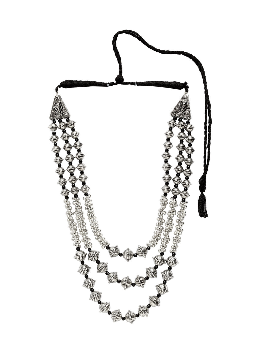 Silver-Plated Beaded Oxidized Layered Necklace