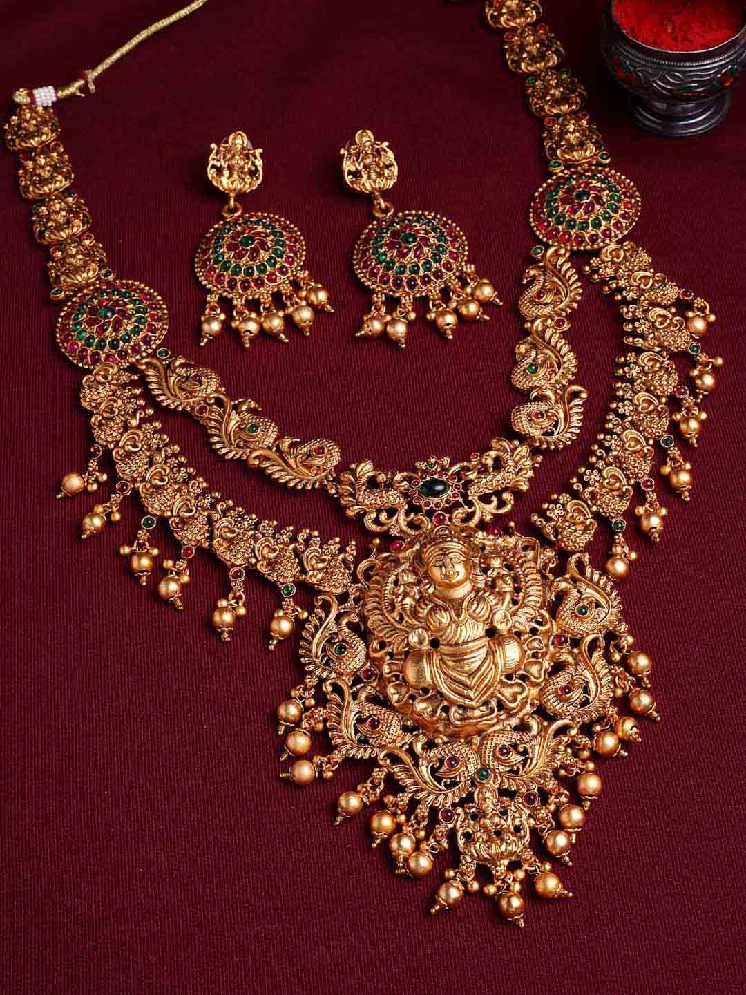 Gold-Plated Stone Studded & Beaded Jewellery Set