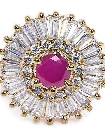 Women Gold-Plated Pink & White CZ Stone-Studded Finger Ring